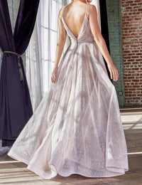 Cinderella Divine - Pleated Bodice A-line Glitter Gown
