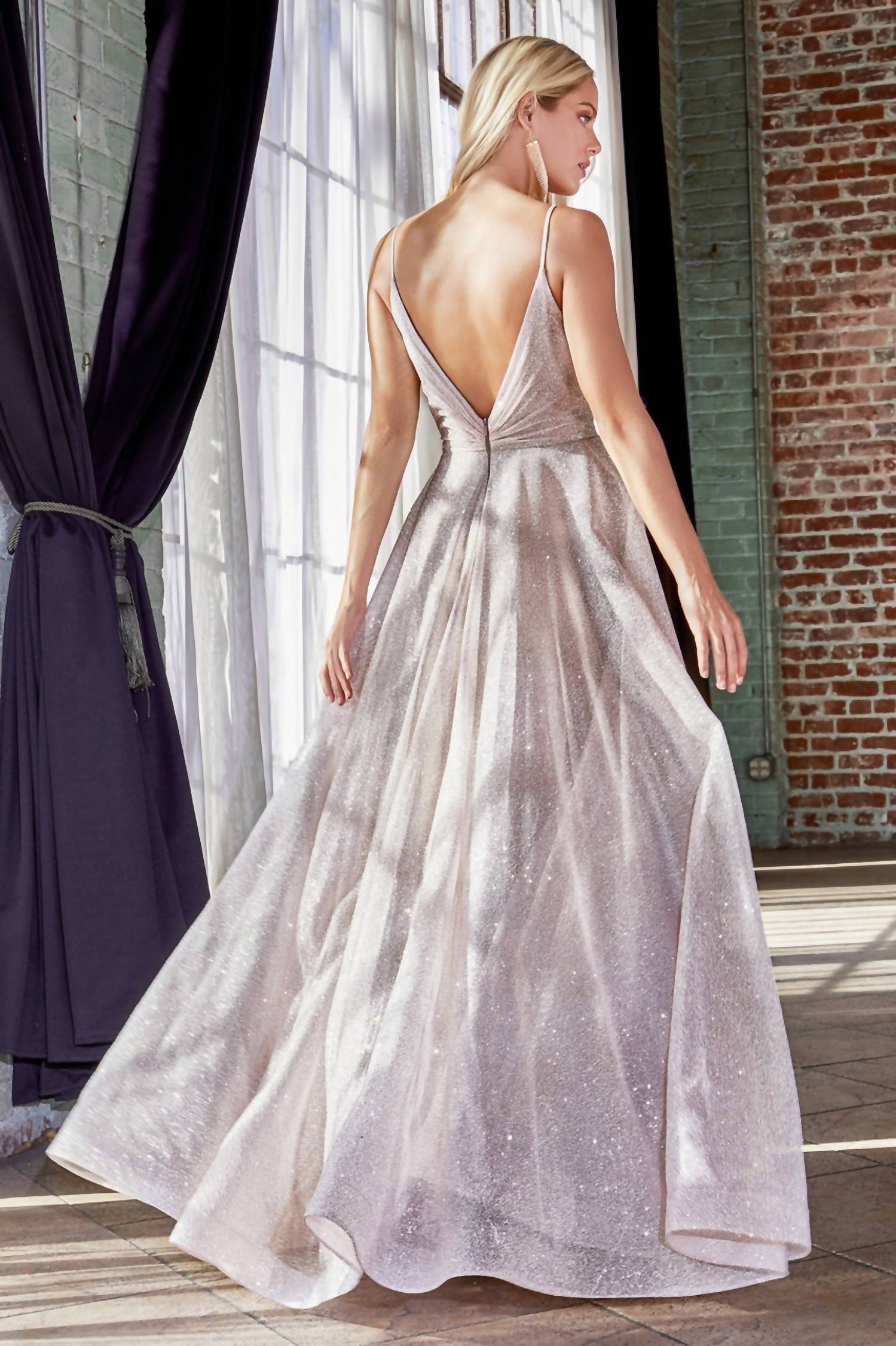 Cinderella Divine - Pleated Bodice A-line Glitter Gown
