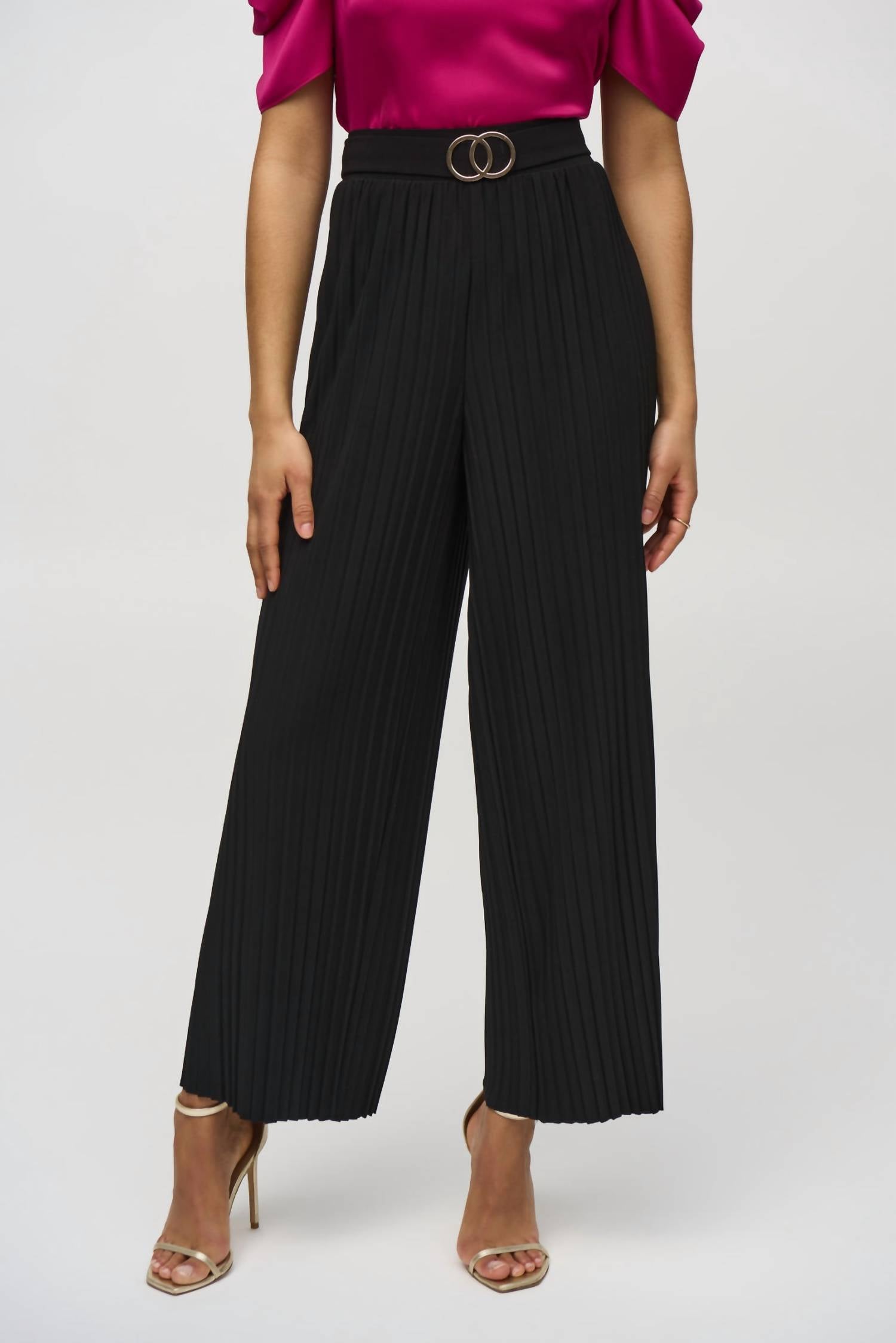 Joseph Ribkoff - Joseph Ribkoff 244169 Black Pleated Wide Leg Pants
