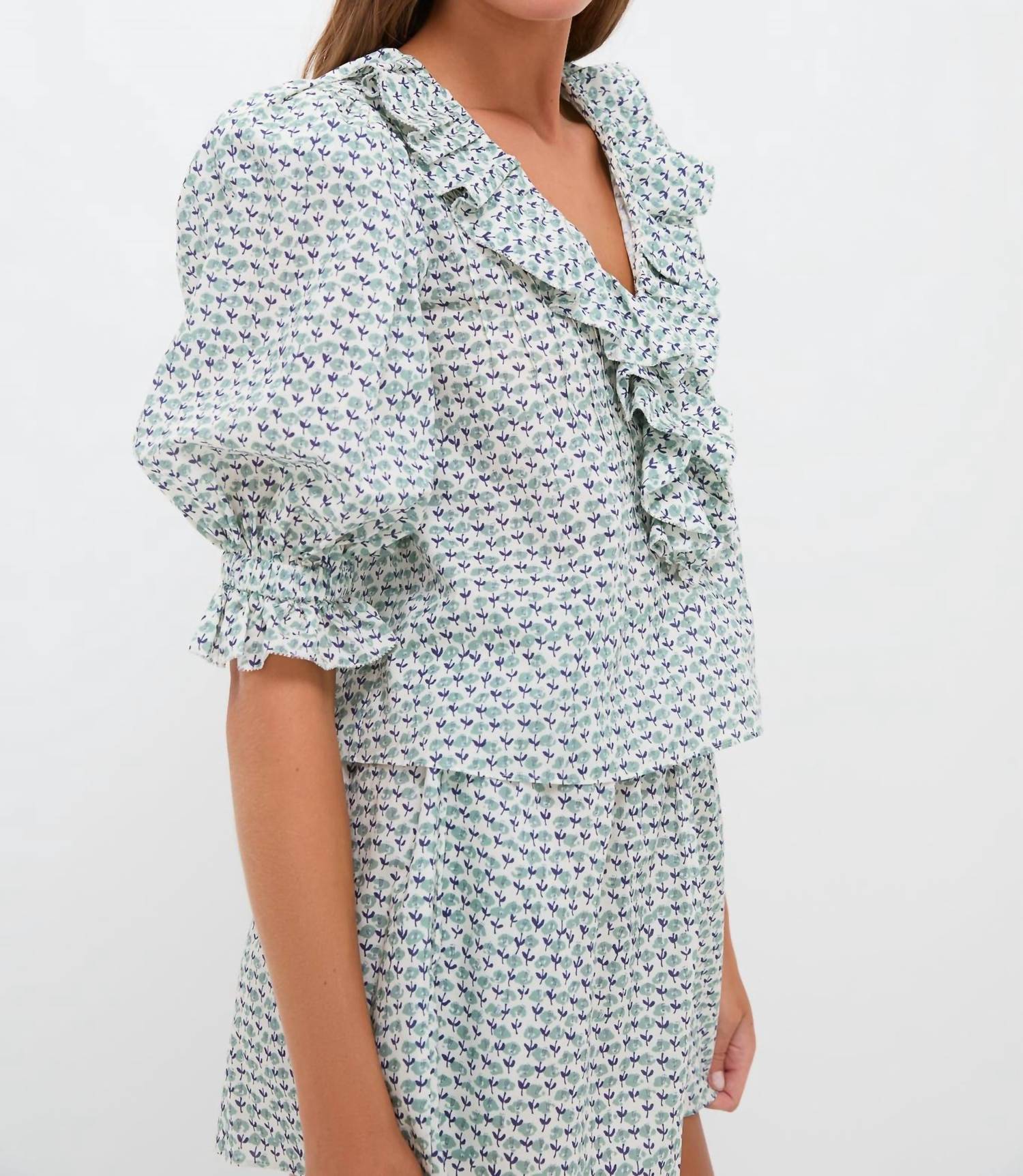 Hunter Bell - Imogen Ruffle V Neck Blouse