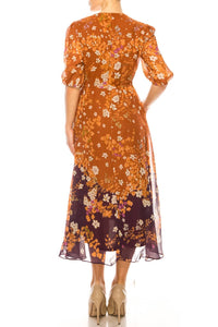 Maison Tara - Floral Contrast Three Fourth Sleeve Dress