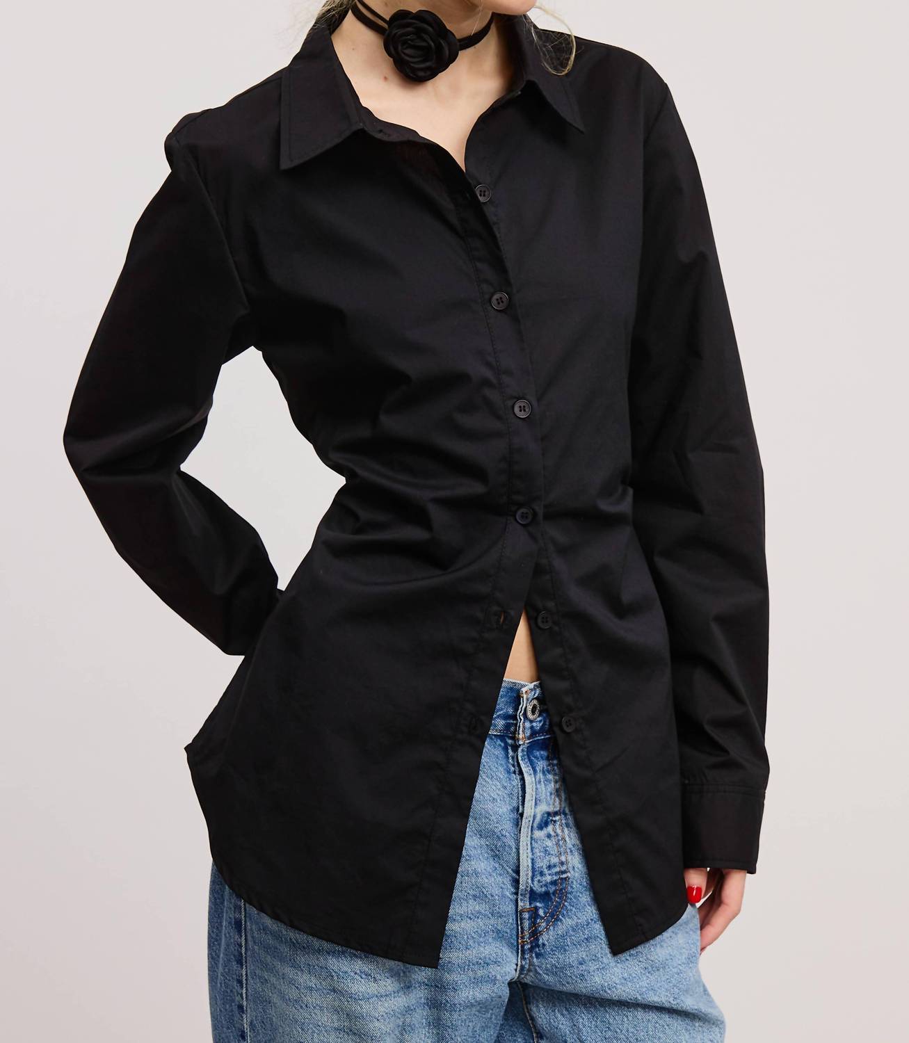 Mimosa - Back Self-tie Fitted Collared Shirt