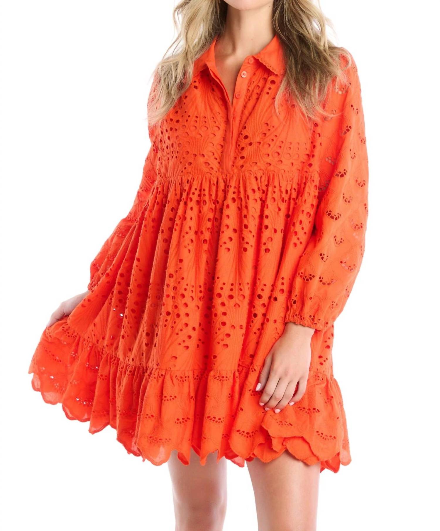ALLISON NEW YORK Millie Embroidered Eyelet Dress in cherry tomato - women's dress