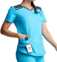 Dickies Colorblock Scrub Top in pool - women's t-shirt