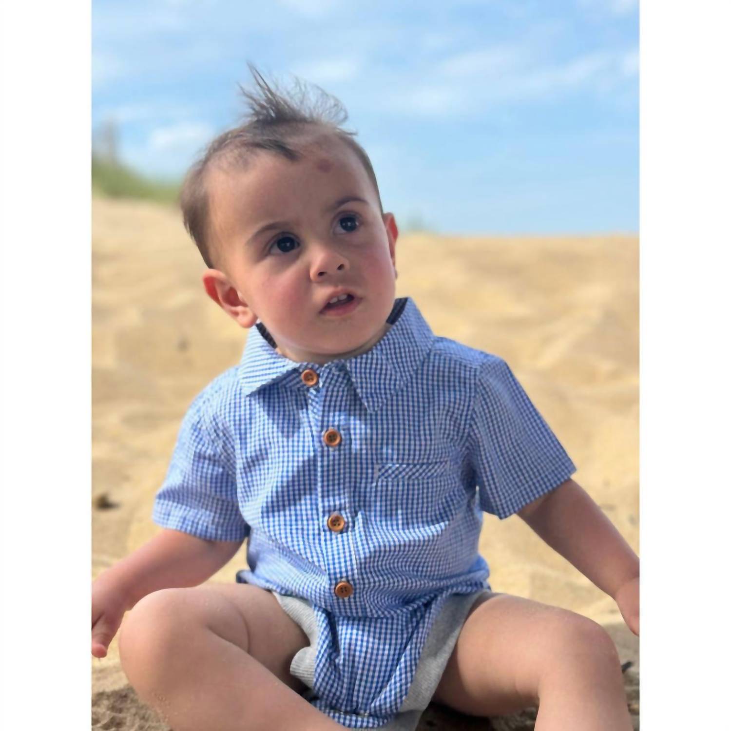 Me & Henry - Boy's Helford Royal Micro Plaid Onesie