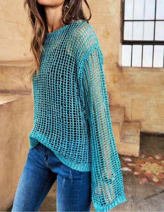 Adora - Metallic Crochet Pullover Sweater