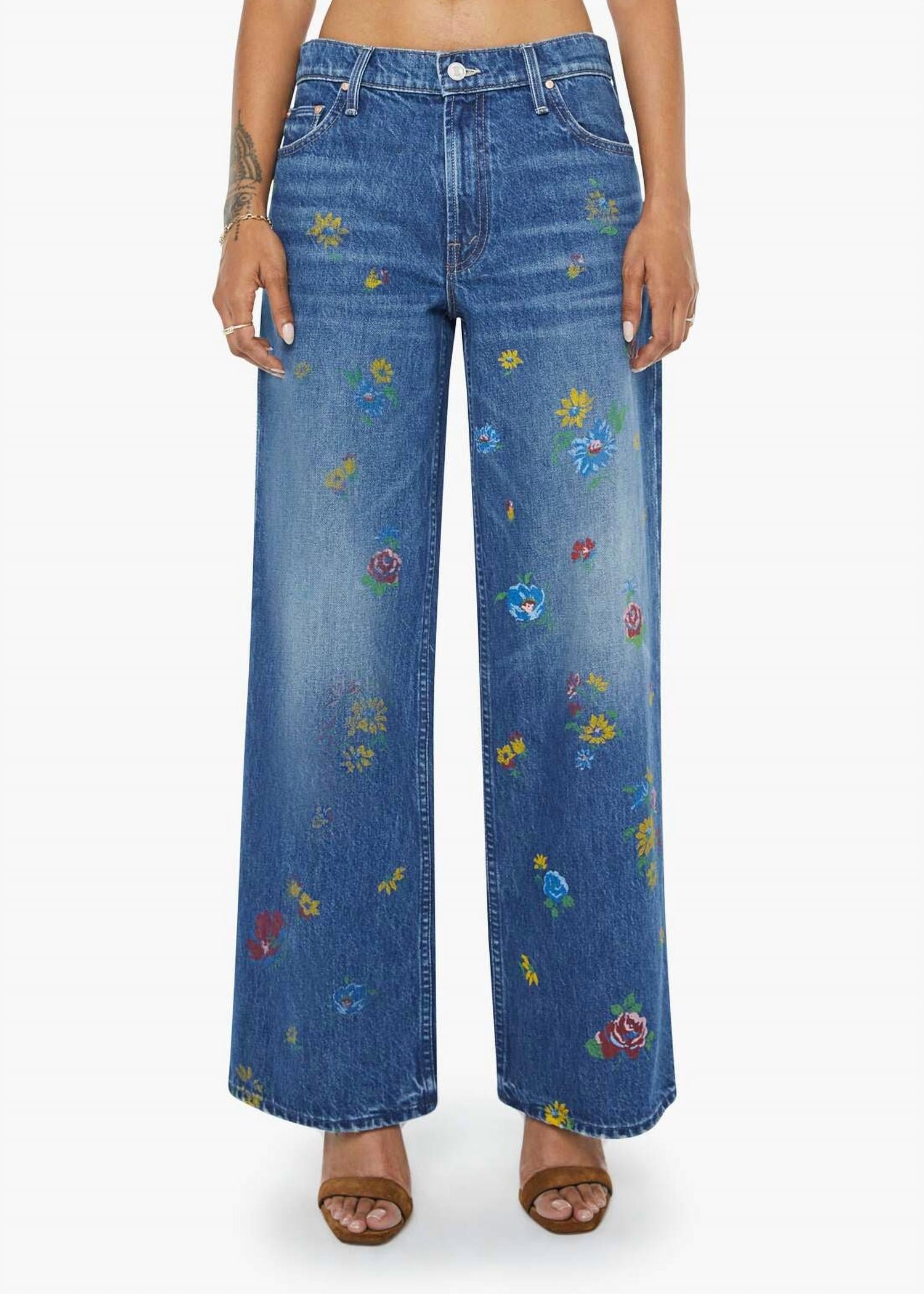Mother Lil Rerun Zip Sneak Jeans in field of flowers - women's jeans
