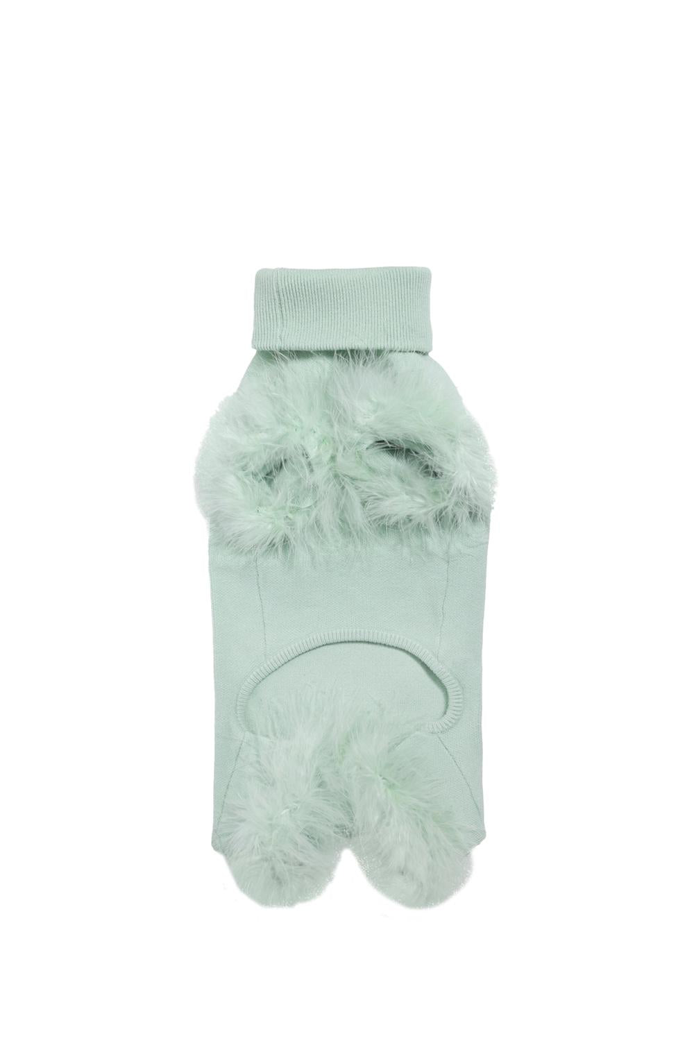 Maxbone Turtleneck Luxe Pet Knit Onesie With Feather Trim in mint - item - alternate view