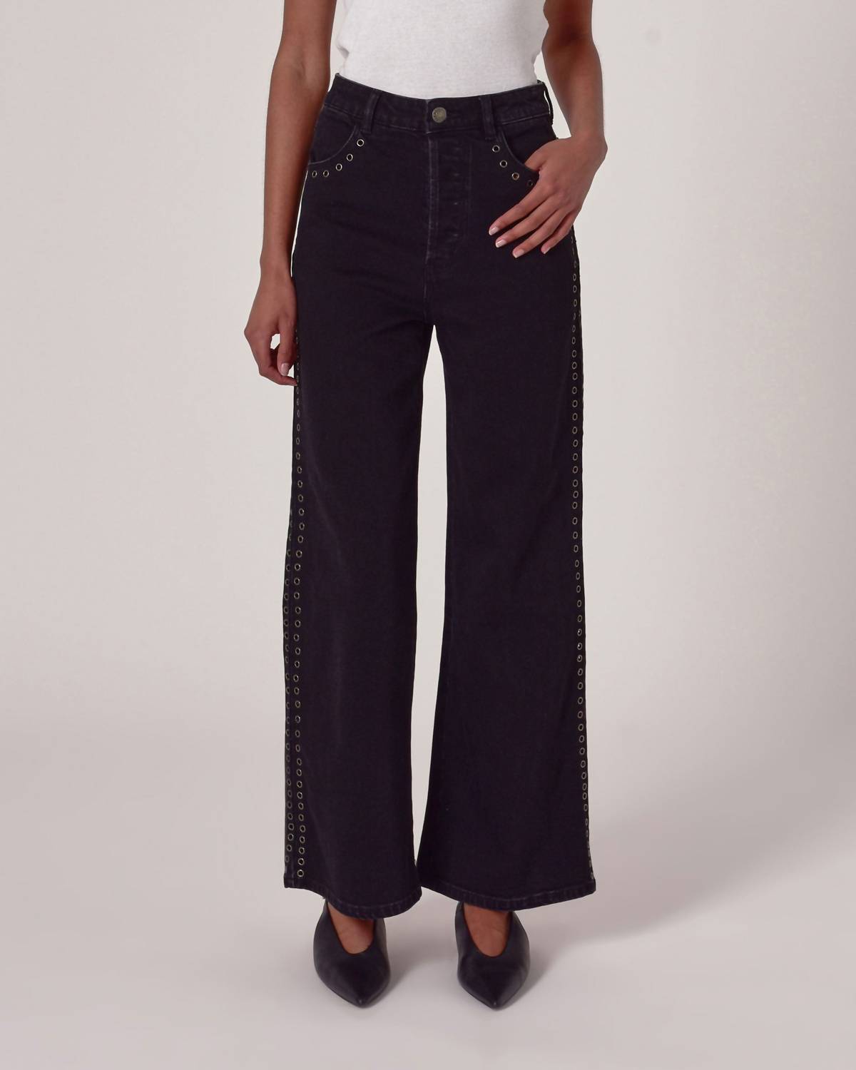 ROLLA'S Sailor Scoop High-rise Wide-leg Jeans in black sand - women's jeans
