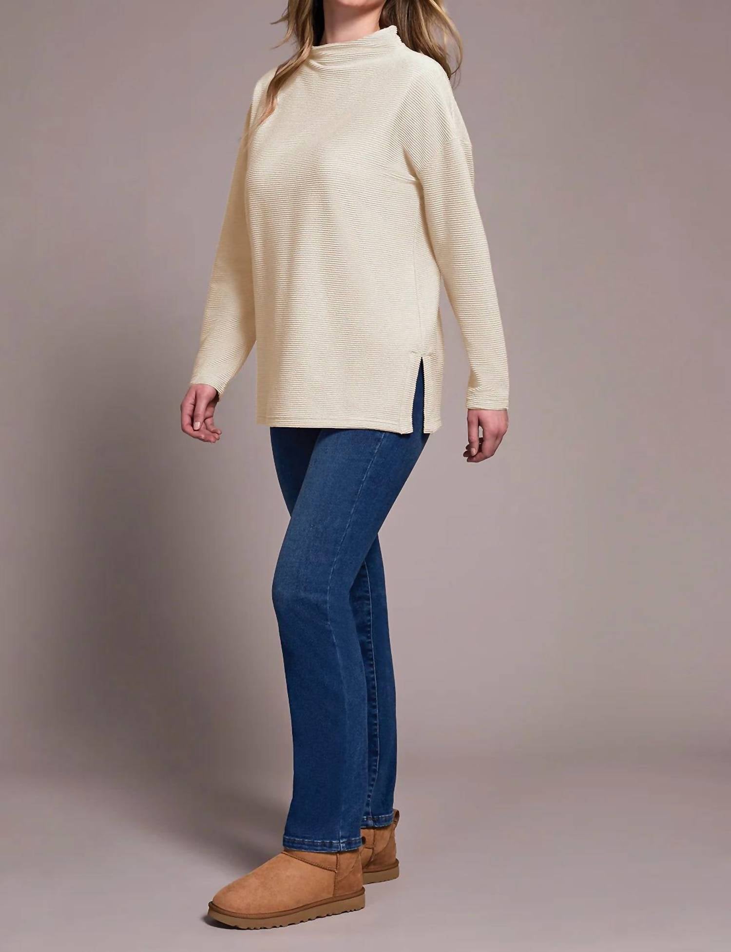 Tribal - Funnel Neck Tunic With Side Slits