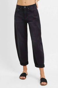 RISEN Lennox High Rise Crop Barrel Cuffed Jean in black - women's jeans - view 4