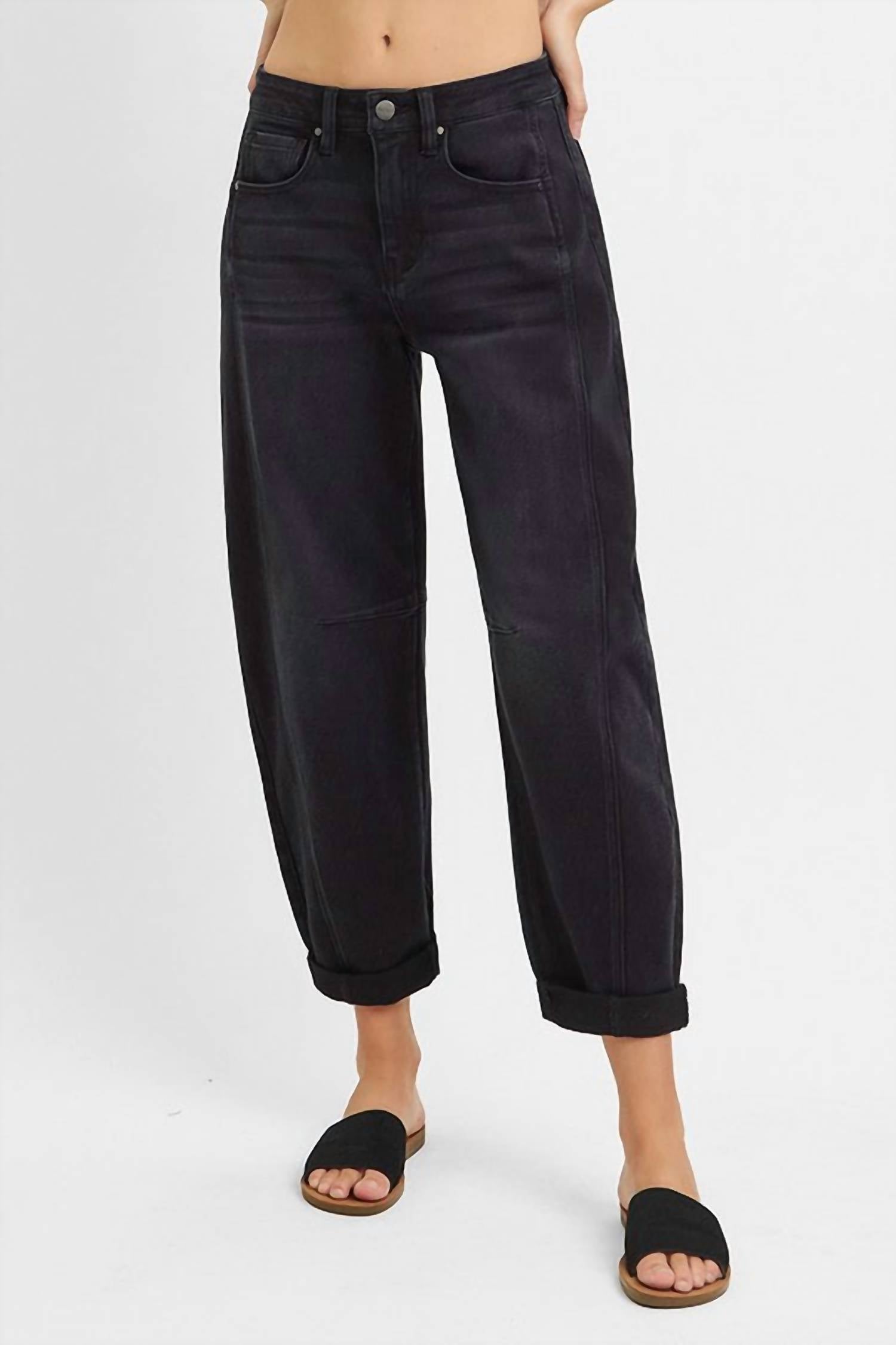 RISEN Lennox High Rise Crop Barrel Cuffed Jean in black - women's jeans - view 4