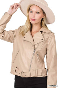Zenana - Belted Moto Jacket