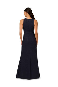 Adrianna Papell Glitter Boucle Stretch Gown in navy - women's dress - detail view