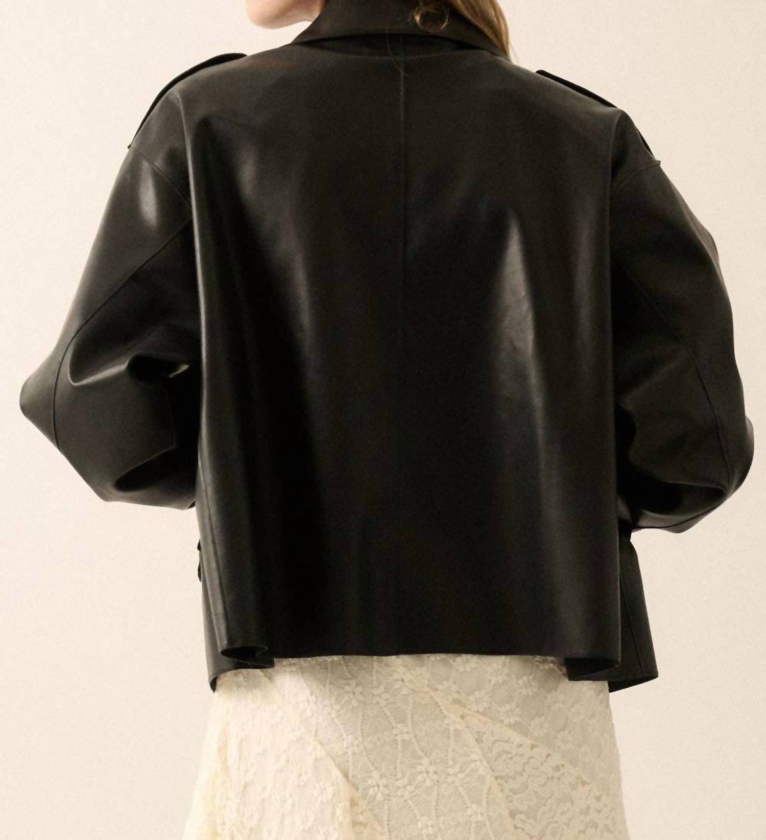 PROMESA Women's Rebel Chic Faux Leather Moto Jacket in black - women's jacket - detail view