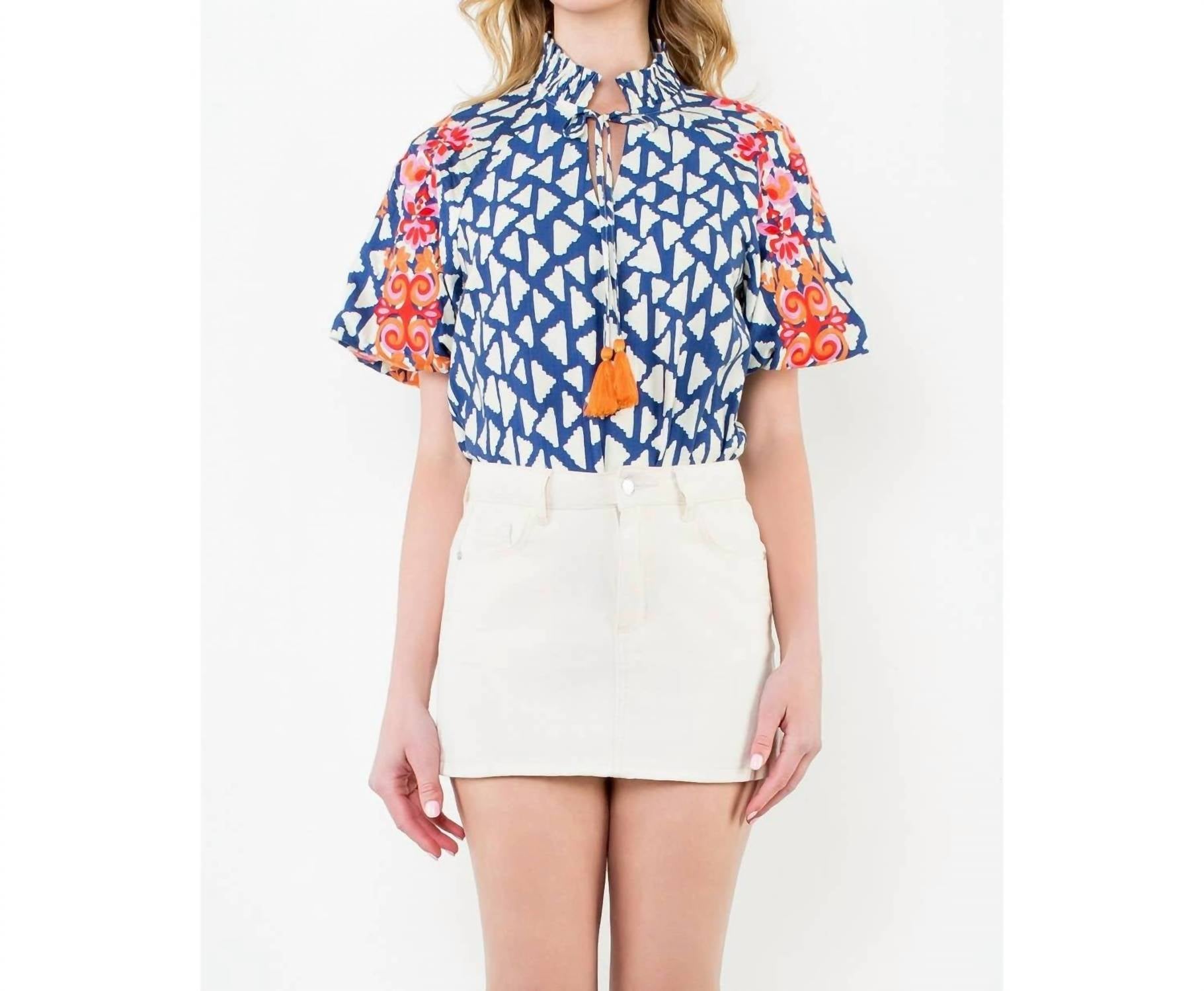 Thml - Embridered Puff Sleeve Print Top