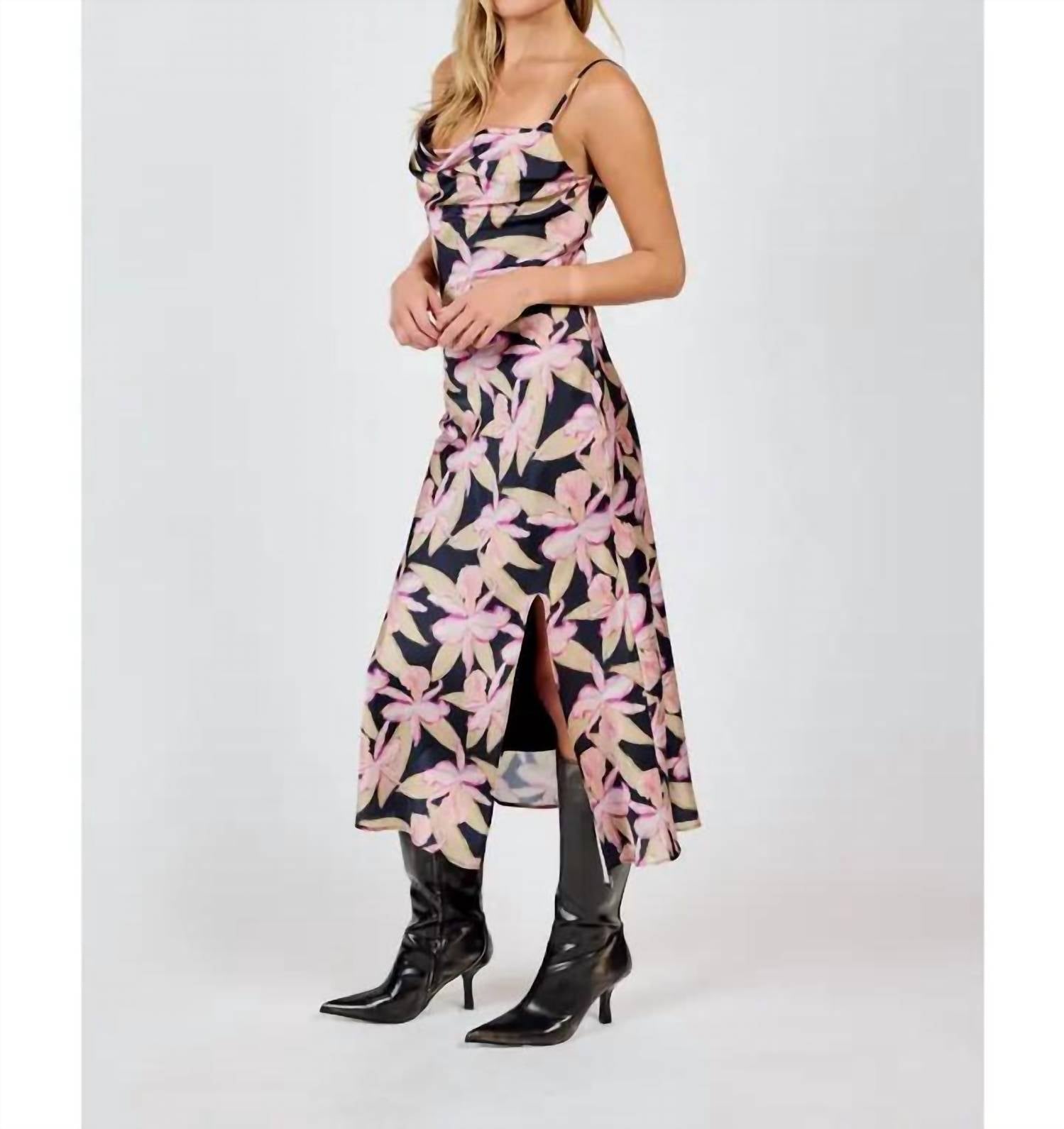 Sadie & Sage - Candlelight Cowl Neck Midi Dress With Slit