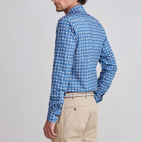 Emanuel Berg Byron Flower Print Flex Knit Shirt in bright blue and beige - men's shirt - detail view