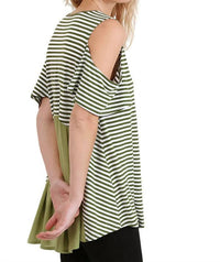 Umgee - Cold Shoulder Striped Top