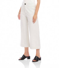 Karen Kane Stripe Cropped Wide-Leg Pants in off white with black - women's pants - detail view