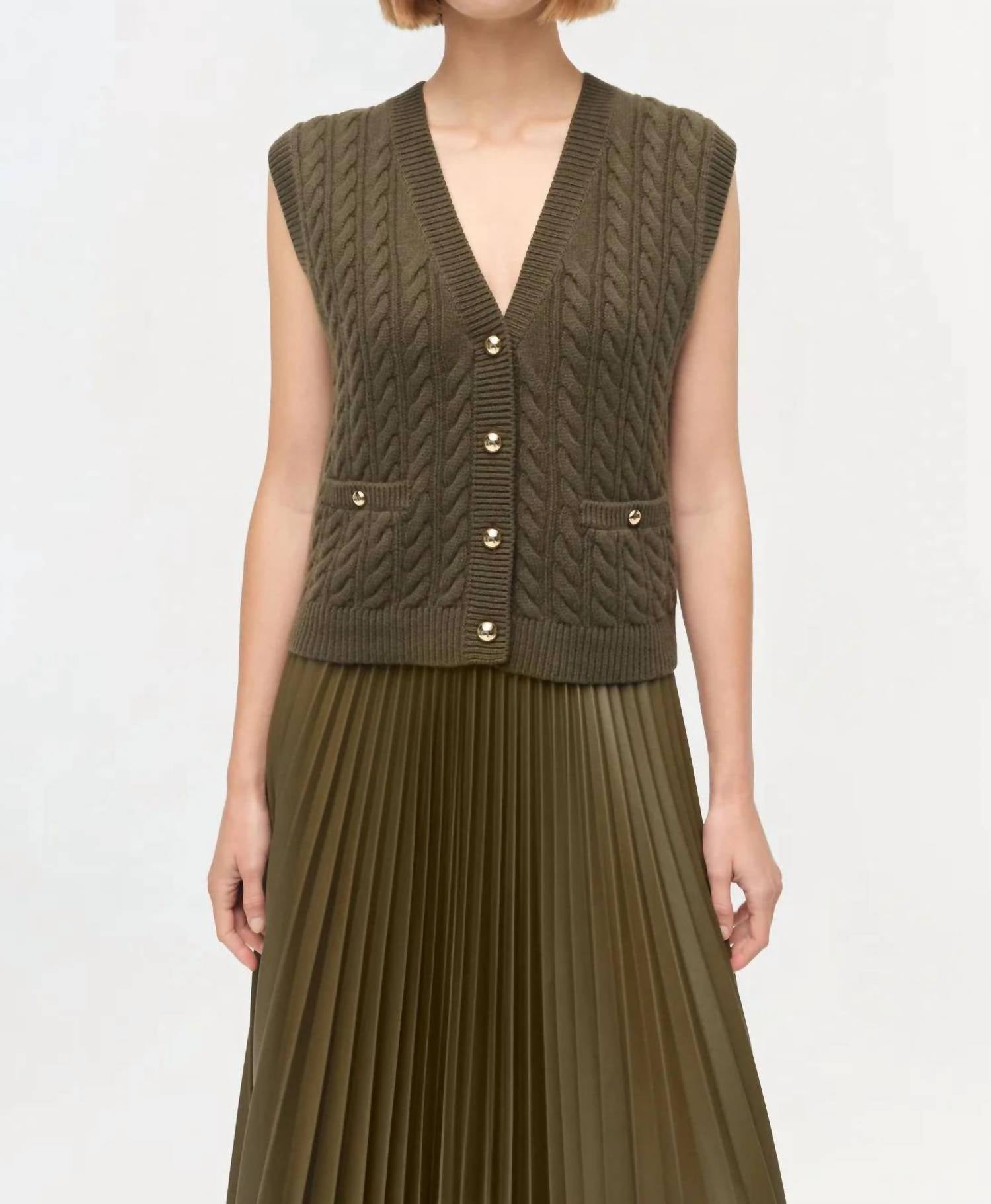 SIMKHAI Perrie Cashmere Vest in olive - women's jacket
