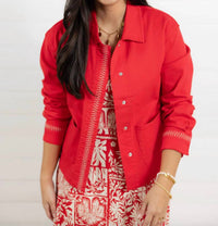 TRIBAL Embroidered Placket Jacket in sangria - women's jacket - alternate view