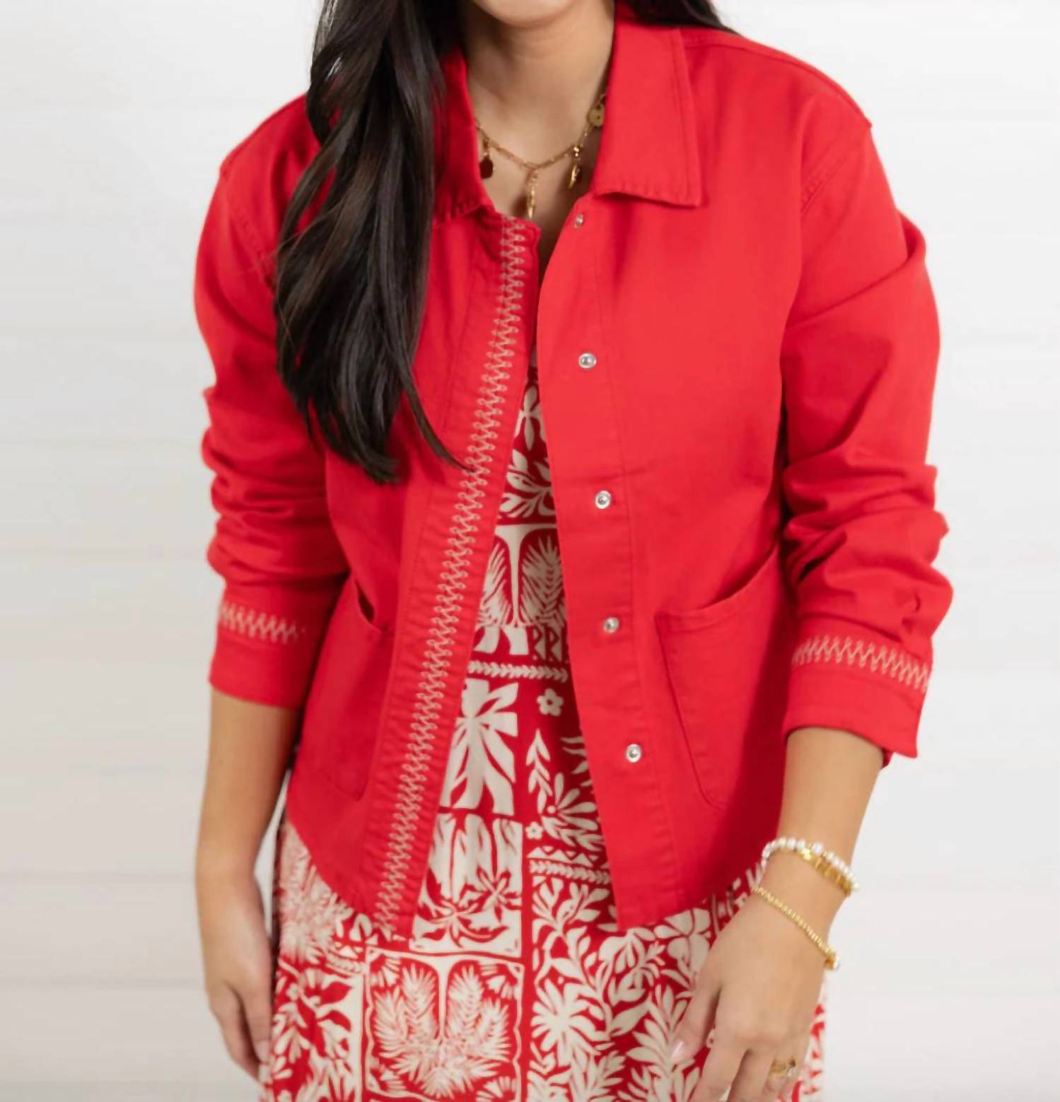 TRIBAL Embroidered Placket Jacket in sangria - women's jacket - alternate view