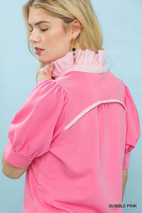 Umgee - Vibrant Top With Contrast Striped Collar