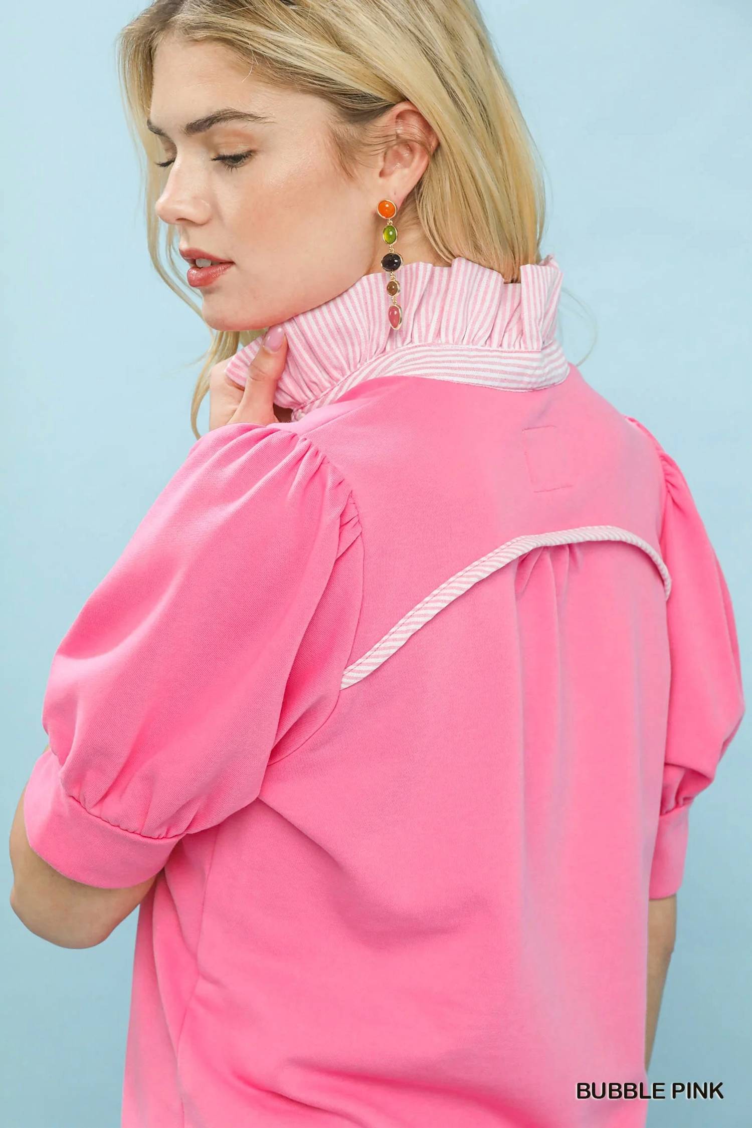 Umgee - Vibrant Top With Contrast Striped Collar