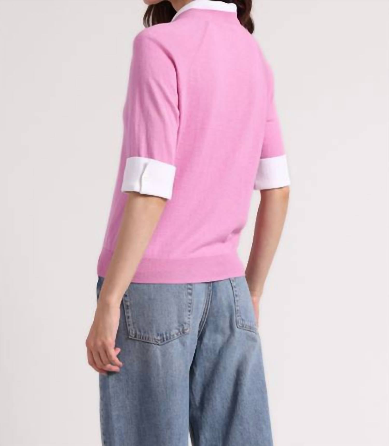 Minnie Rose - Cotton Cashmere Short Sleeve Vneck Collar Shirt