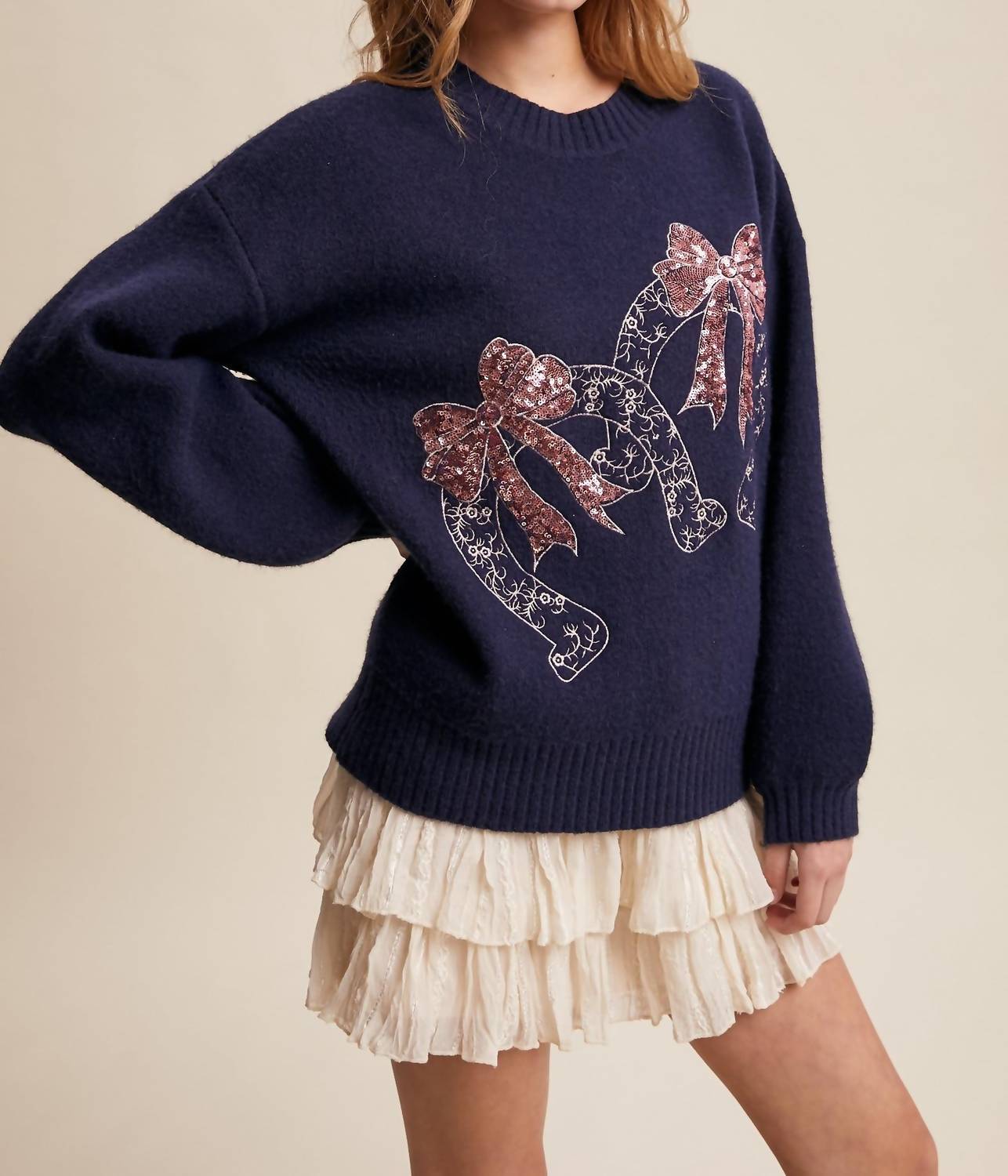 Listicle Horseshoes And Sequins Sweater in dark blue - women's sweater - view 5