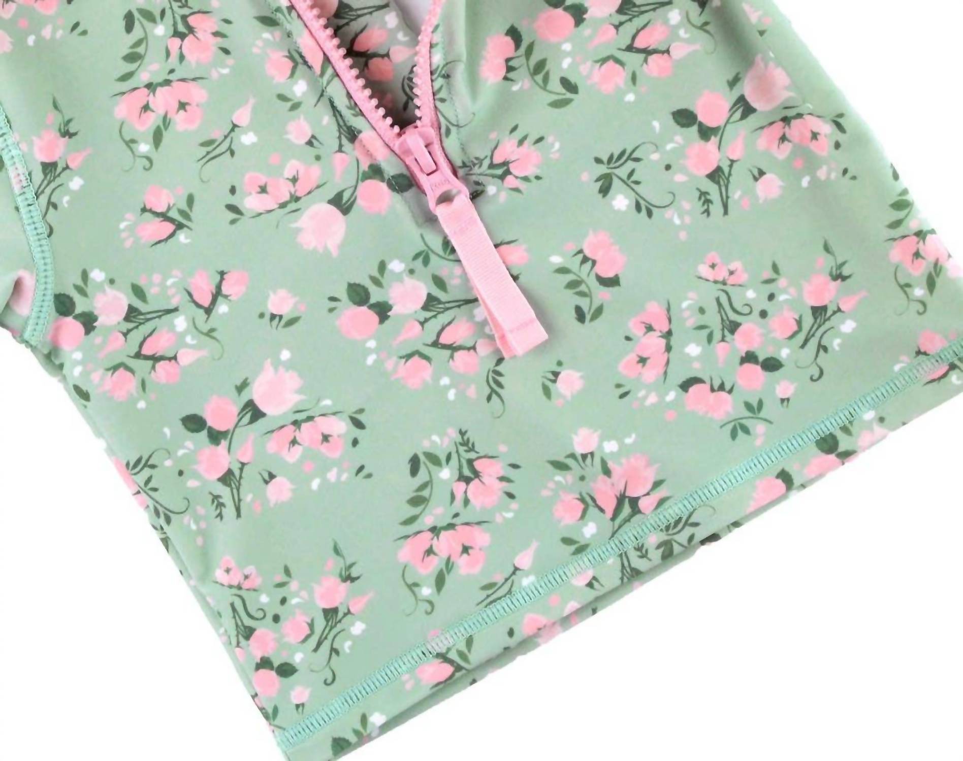 Rufflebutts - Tea Roses Long Sleeve Zipper Rash Guard 2-piece Swimsuit