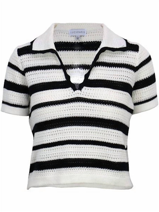 Lucy Paris - Women's Striped Crochet Polo Crop Top