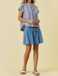 Doe And Rae - Stripe & Gingham Button Down Detail Top