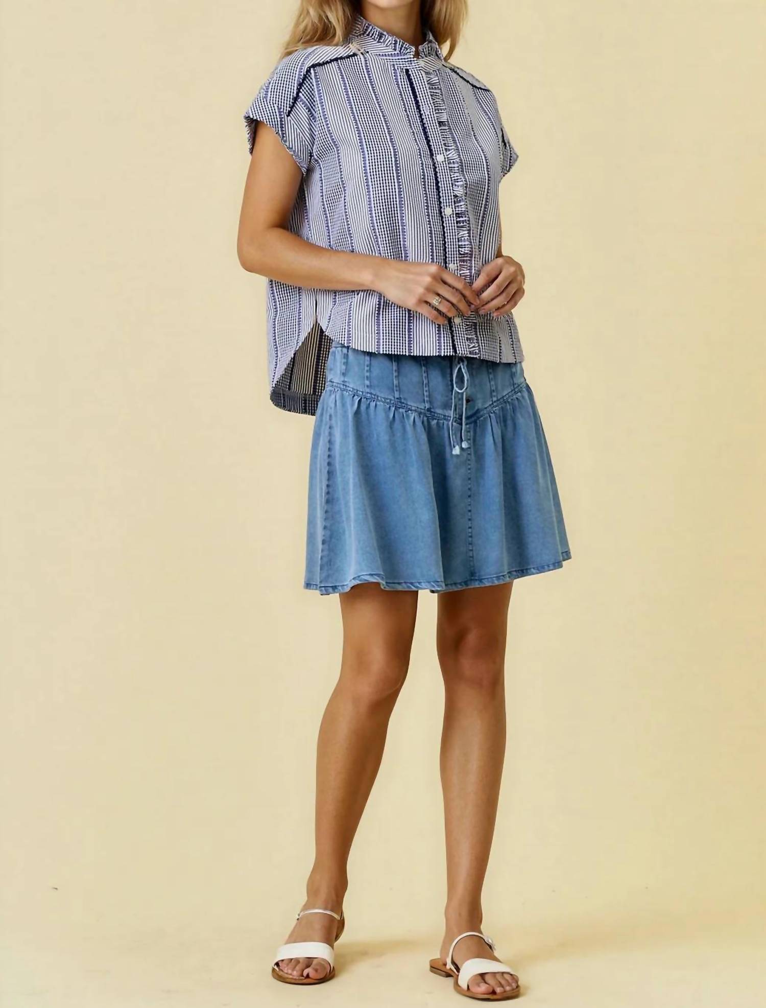Doe And Rae - Stripe & Gingham Button Down Detail Top