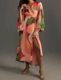 hutch Blanca Three-quarter Sleeve Wrap Midi Dress in pink - women's dress