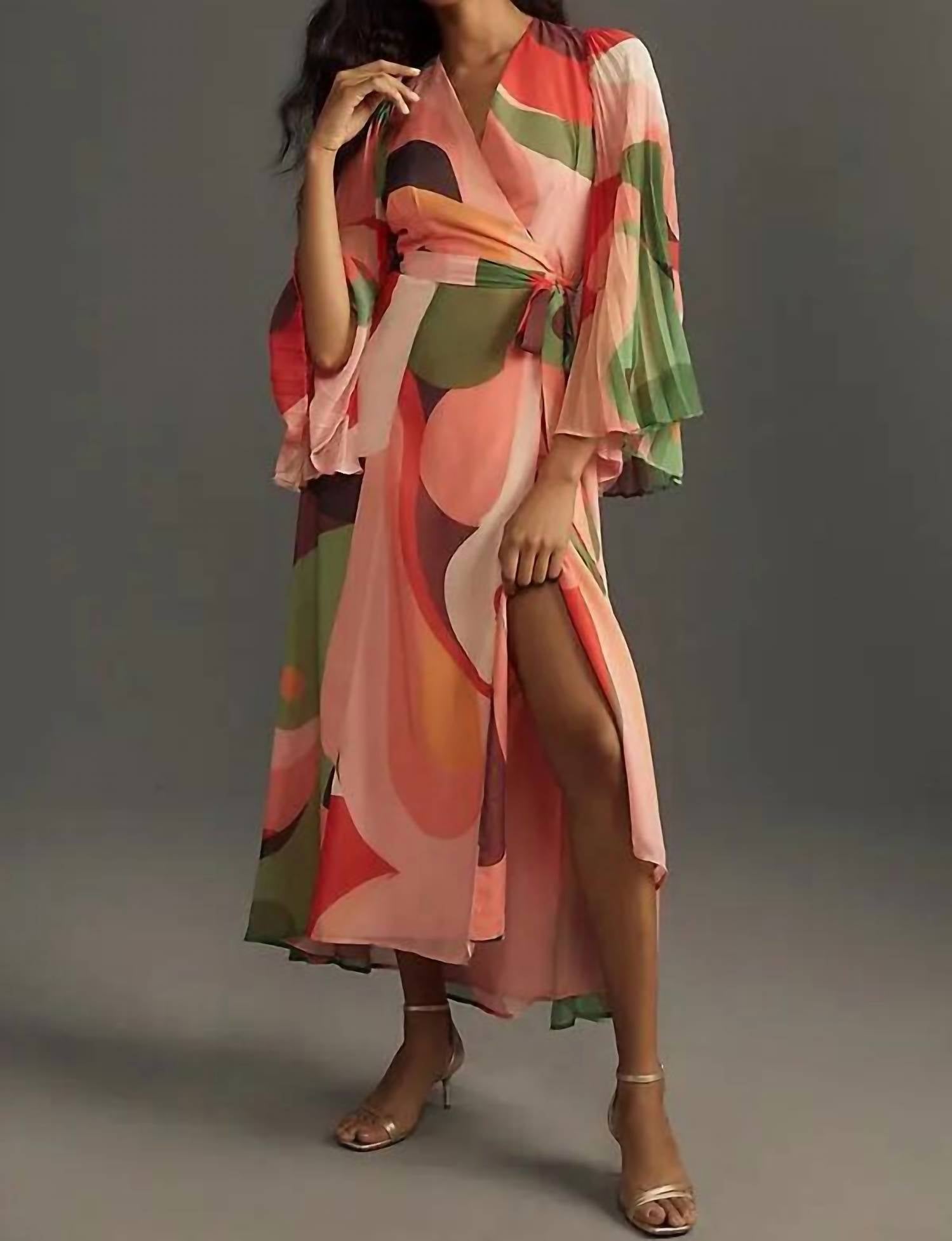 hutch Blanca Three-quarter Sleeve Wrap Midi Dress in pink - women's dress
