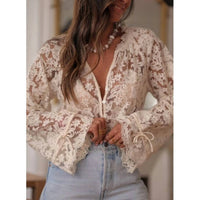 Rosa Clothing Women's Boho Lace Floral Sheer Blouse in beige - women's blouse