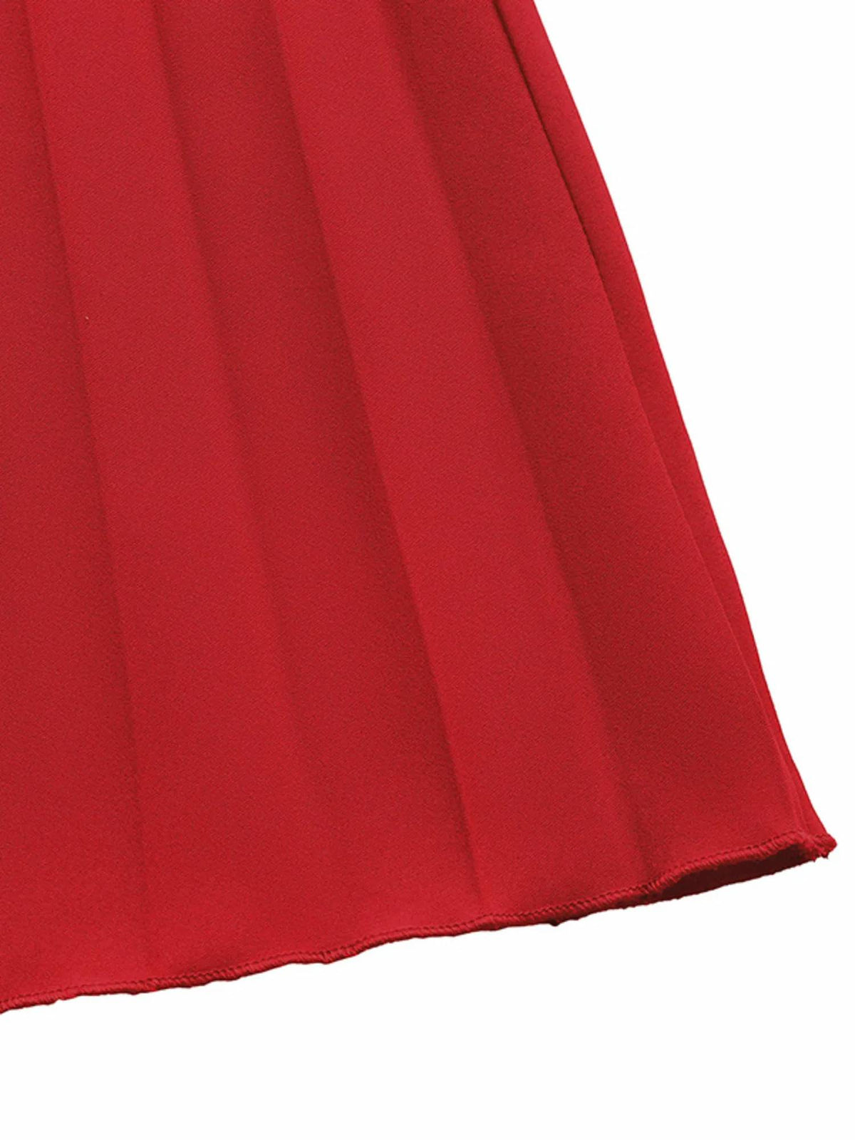 Ohsostyled - Off-shoulder Ruffle Pleated Midi Dress