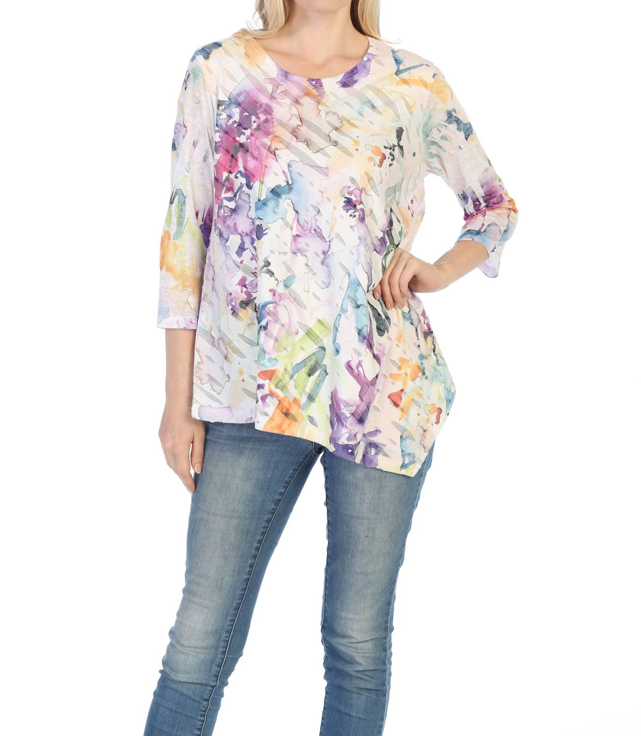 Jess & Jane - Women's Fanciful Double Knit Asymmetrical Top