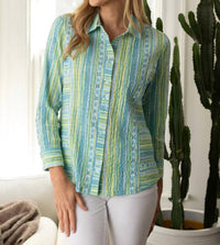 Habitat - Crinkle Cotton Stripe Side Panel Shape Shirt - Plus