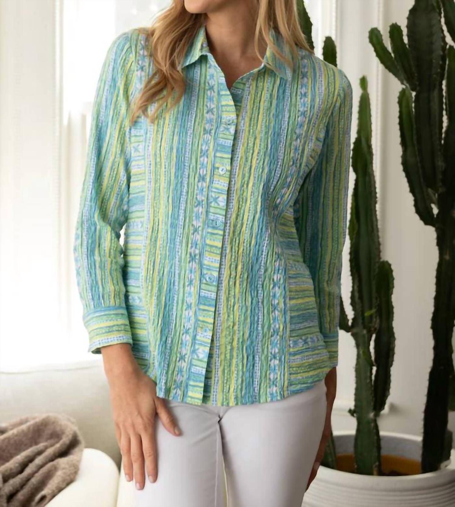 Habitat - Crinkle Cotton Stripe Side Panel Shape Shirt - Plus