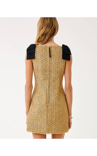 Lilly Pulitzer Cora Skirted Shift Romper in gold metallic golden glow boucle - women's dress - detail view