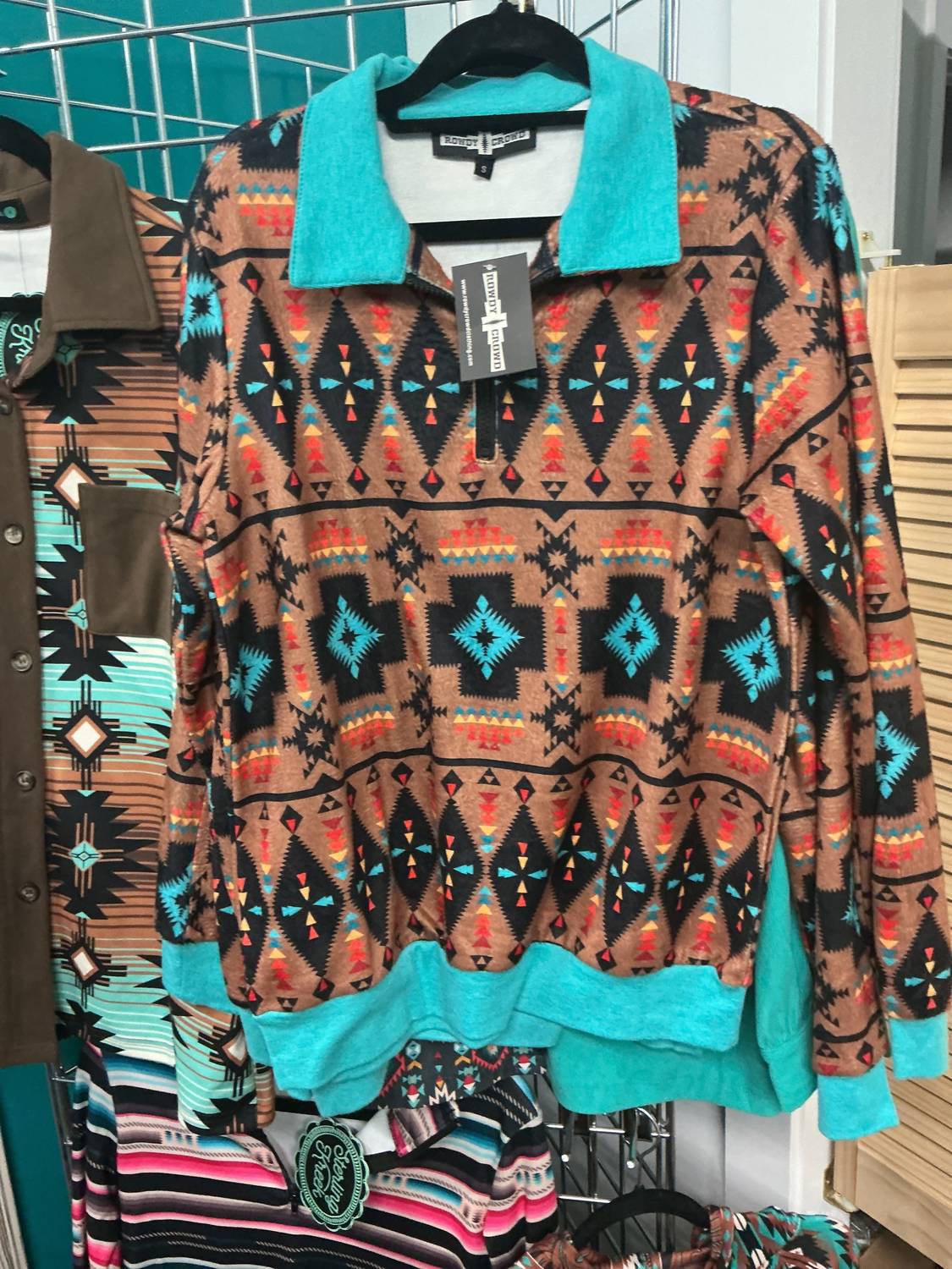 Rowdy Crowd - Aztec Print Quarter-zip Pullover