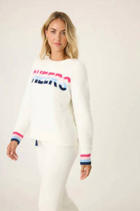 PJ Salvage Cheers Stripe Trim Long Sleeve Sweater in white - women's sweater - alternate view