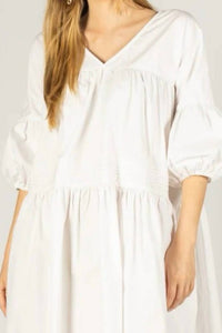 P.CILL Poplin Puff Sleeve Midi Dress in white - women's dress - detail view