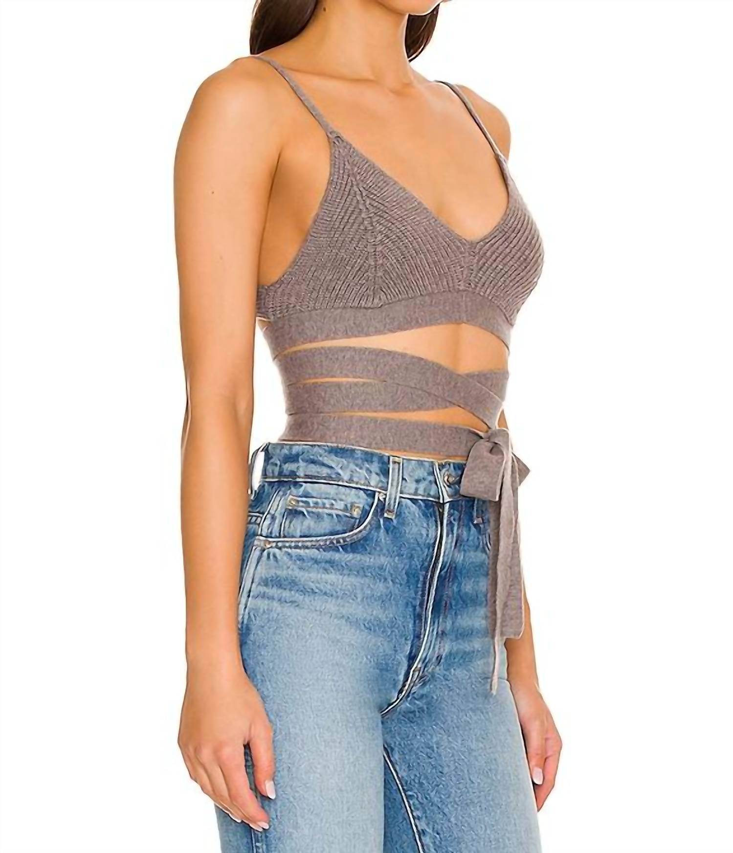 for Love & Lemons Joan Knit Cami in antique grey - women's shirt - alternate view