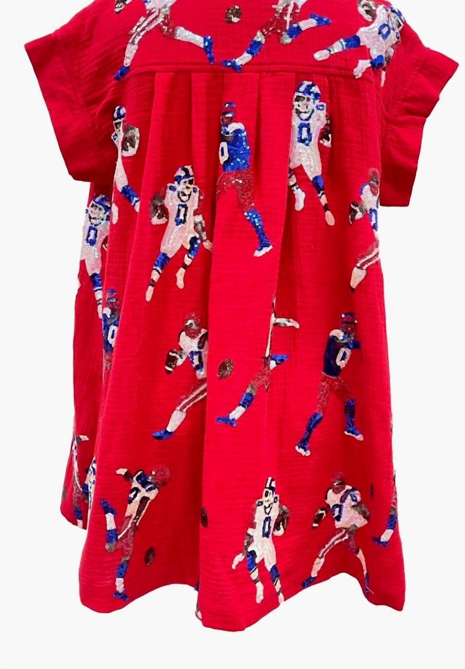 QUEEN OF SPARKLES Football Player Gauze Dress in powder blue red - women's dress - view 5
