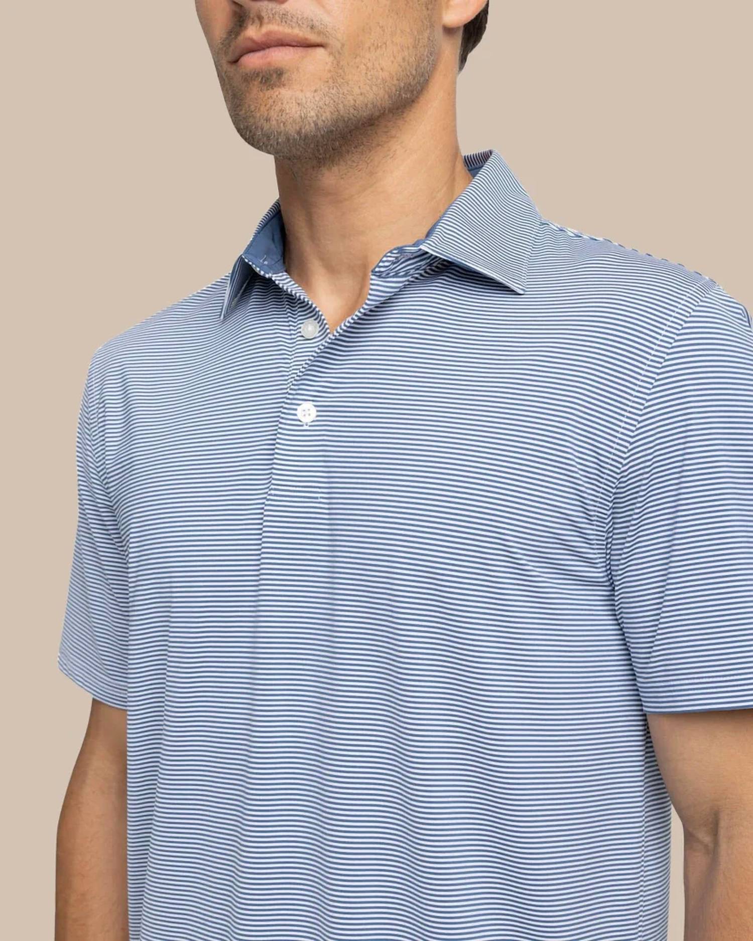 SOUTHERN TIDE Meadowbrook Stripe Polo in aged denim - men's shirt - alternate view