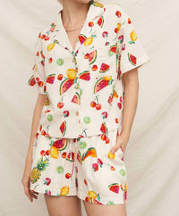 En Creme - Fruit Print Elastic Waistband Shorts